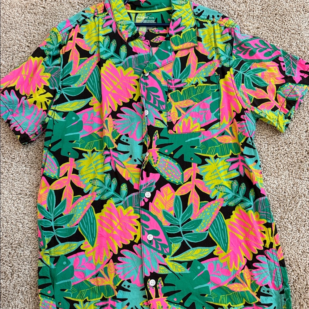 Cat & Jack Colorful Tropical Kids Button Down Shirt